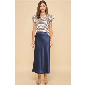 1119 •  Navy Blue Thick Satin Bias Cut Long Skirt